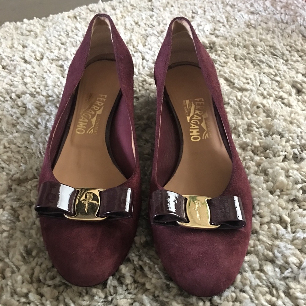 Salvatore Ferragamo Suede Plum Vera Heels